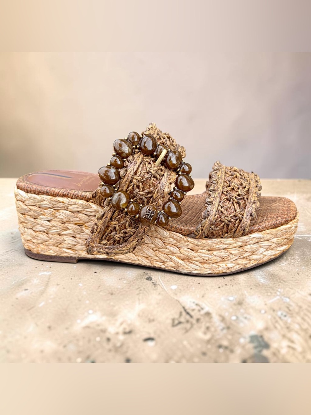 Sam Edelman Cadance Wedge Sandal Sz 6 Platform Wedge Raffia Beach Shoe